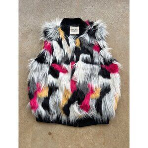 Thread & Supply Multicolor Faux Fur Vest With Black Ribbed Hem Q3
